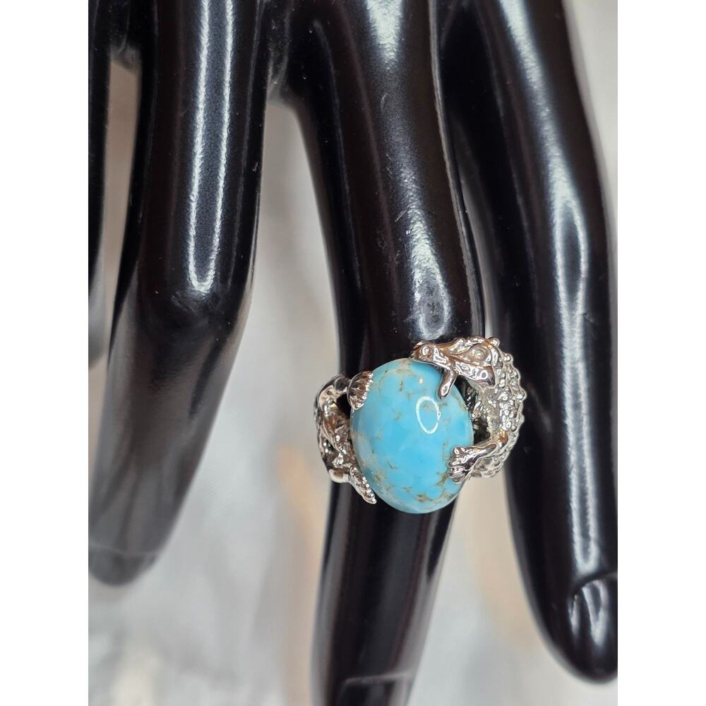 Dragon Claw Ring‎ Silver Tone with Faux Larimar Stone Size 5.5